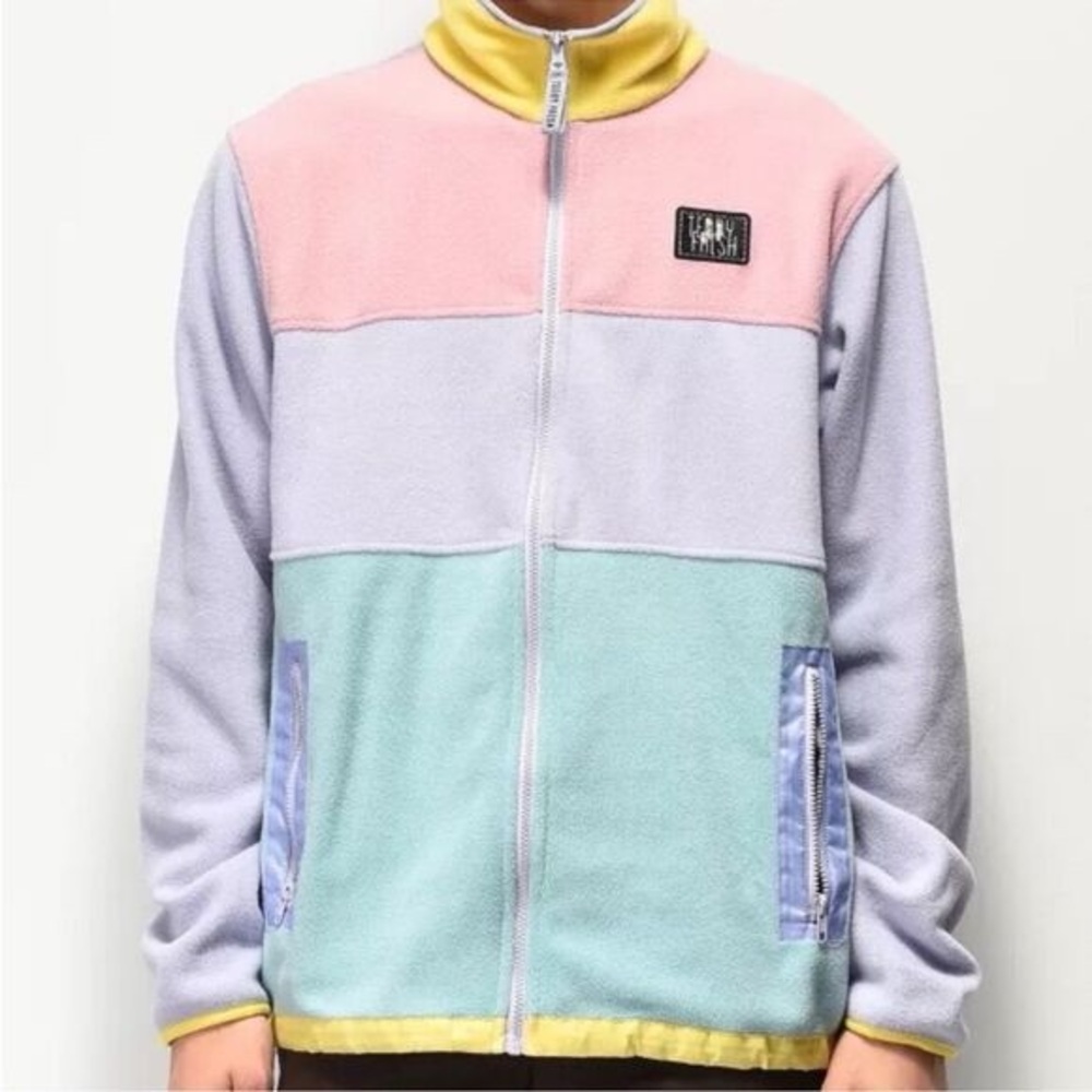 Teddy Fresh Pastel Color Block Fleece Full Zip Jacket Small Outdoor Unisex